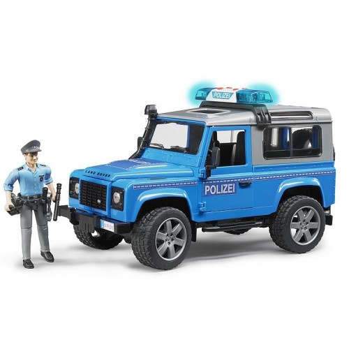 Land Rover Defender Polizia Luci e Suoni con Poliziotto BRUDER bworld 02597  - Giochi e giocattoli